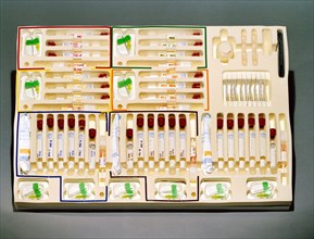 A close-up view of a training version of a STS-40/SLS-1 blood kit