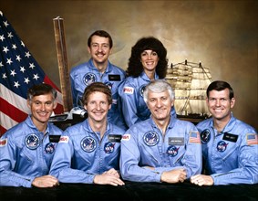STS-41-D CREW PORTRAIT: FRONT L-R: RICHARD M MULLANE