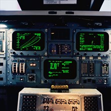 An interior view of the space shuttle mission simulator (SMS)