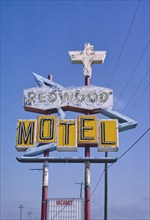 1980s United States -  Red Wood Motel sign