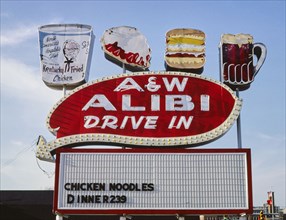 1980s America -  A & W Drive-in sign, Anderson, Indiana 1980