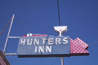 1980s America -  Hunters Inn sign, Maxwell, California 1987