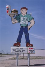 1980s America -  Big John Restaurant sign, Grand Island, Nebraska 1980