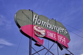 1980s America -  Angelo's Drive-in Burger sign, Fresno, California 1987