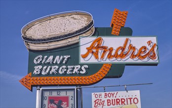 1980s United States -  Andre's Giant Burgers sign, Bakersfield, California 1987