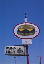 1980s America -  Pak-A-Burger No 1 sign, Pampa, Texas 1982