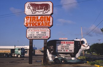 1980s America -  Sirloin Stockade sign, Shreveport, Louisiana 1982