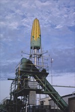 1980s United States -  Corn water tower angle 2, Seneca Foods, Route 14, Rochester, Minnesota 1988