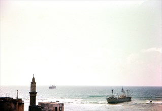 A beached ship just outside of Haifa Israel