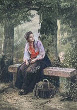 Young Mother Is Sitting On A Bench