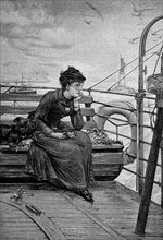Young Woman Sitting With Her Dog On Ferry In New York Harbor / Young Woman Sitting With Her Dog On A Ferry In New York Harbor