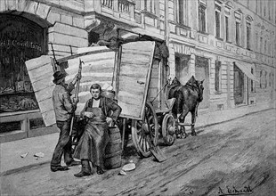 Ice Ingots Are Delivered From The Ice Factory To The Customer By A Carriage