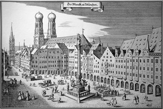Market Square In Munich With Frauenkirche