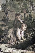 Two Children Look Into A Freshly Torn Grave