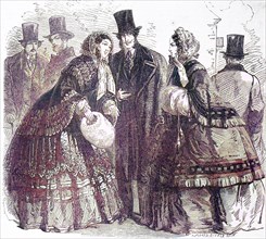 Pictures Of The Time Of 1855. Winter Fashion Of High Society In The Middle Of The 19Th Century
