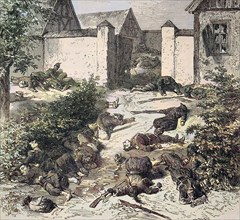 Dead Soldiers In Front Of The Entrance Of Schafenburg Castle On The Gailsberg