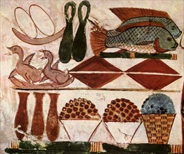 Food Offerings, Painted Wall in the Tomb of Menna, Egypt.