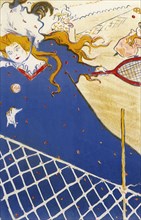 Woman playing Tennis.