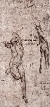 Nude Male Figure, Represented Frontally, with Arms.