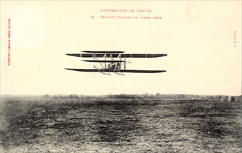 Wilbur Wright Flying Biplane in Italy.