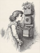 Girl with Old Fashioned Telephone.