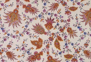 Paisley floral pattern repeat on off white background.