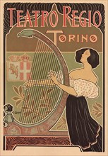Woman Playing Harp Poster.
