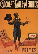 Chocolate poster with man holding chocolate bars.