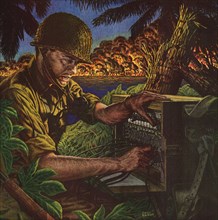 Marine Operates Portable Switchboard during Pacifc Battle.