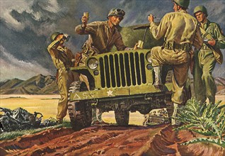 Soldiers take a Break and Eat near Jeep.