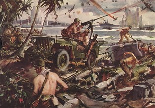 Marines battle Japanese Warplanes at Guadalcanal.