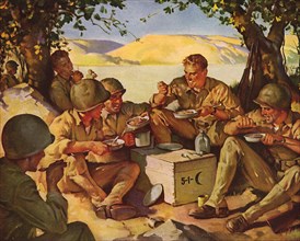 Happy Soldiers eat Rations.