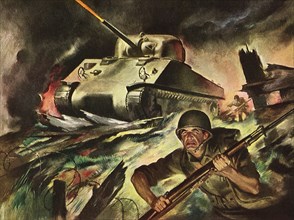 Soldiers and Tank in Ground Battle.