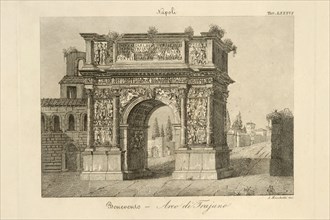 Muskets. Engraving of the 19th Century. Kingdom of Naples. Trajan's Arch In Benevento. Benevento. Campania. Italy