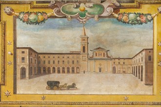 Fresco. Hall of Honor of the Pallotta Palace. Caldarola. Marche. Italy