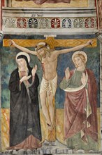 Crucifixion. 15th Century Umbrian School Fresco Cycle. Church of San Giovanni Battista. Arrone. Valnerina. Umbria. Italy