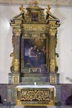 First Altar On the Left Dedicated to Sant'anna. the Altarpiece Represents the Education of the Child Mary. Author Filippo Ricci. Church of Saints Nicolò and Martino. Lapedona. Marche. Italy