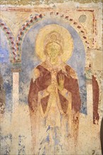 Lecce, township of Casalabate (Italy, Puglia, province of Lecce) abbey of Santa Maria di Cerrate, the church, interior, image of a saint, fresco (13th-14th century)