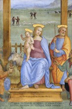 Trevi (Italy, Umbria, province of Perugia), Sanctuary of the Madonna delle Lacrime, Chapel of the Nativity. Perugino, Adoration of the Magi, 15th-16th century, fresco