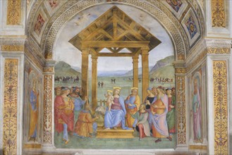 Trevi (Italy, Umbria, province of Perugia), Sanctuary of the Madonna delle Lacrime, Chapel of the Nativity. Perugino, Adoration of the Magi, 15th-16th century, fresco