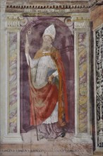 Trevi (Italy, Umbria, province of Perugia), Sanctuary of the Madonna delle Lacrime, Chapel of San Francesco. Giovanni di Pietro, known as Lo Spagna, side wall, Sant'Ubaldo, 15th-16th century, fresco