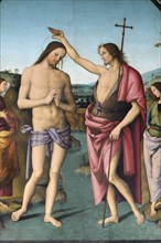 Città della Pieve (Italy, Umbria, province of Perugia), Cathedral of Saints Gervasio and Protasio. Perugino, Baptism of Christ, painted on wood. Detail