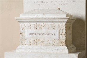 Perugia (Italy, Umbria, province of Perugia), Fontignano district, Church of the Annunziata. Tomb of Perugino (monument inaugurated in 1940)