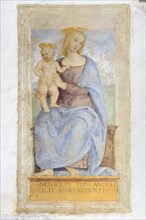 Perugia (Italy, Umbria, province of Perugia), Fontignano district, Church of the Annunziata. Perugino, Madonna Enthroned with Child, (the author's last work), fresco