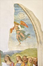 Città della Pieve (Italy, Umbria, province of Perugia), Church of Santa Maria dei Servi. Chapel of the Madonna della Stella, Perugino, Deposition from the cross, fresco, 15th-16th century. Detail