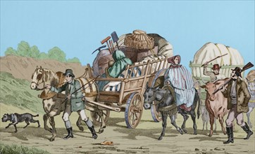 Emigrants on carts heading out West