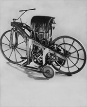 moto avec moteur Daimle, contemporaine du tricycle à vapeur antérieur, 1885