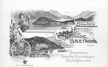 carte postale du premier grand hôtel du lac de como, la grande bretagne à bellagio, fin du 19e siècle