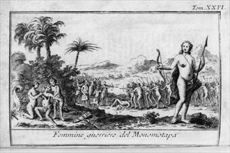 planche "les femmes guerrières du monomotapa" du livre sur l'afrique de 1766