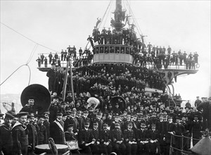 naval officers and crew, regina margherita warship 1908